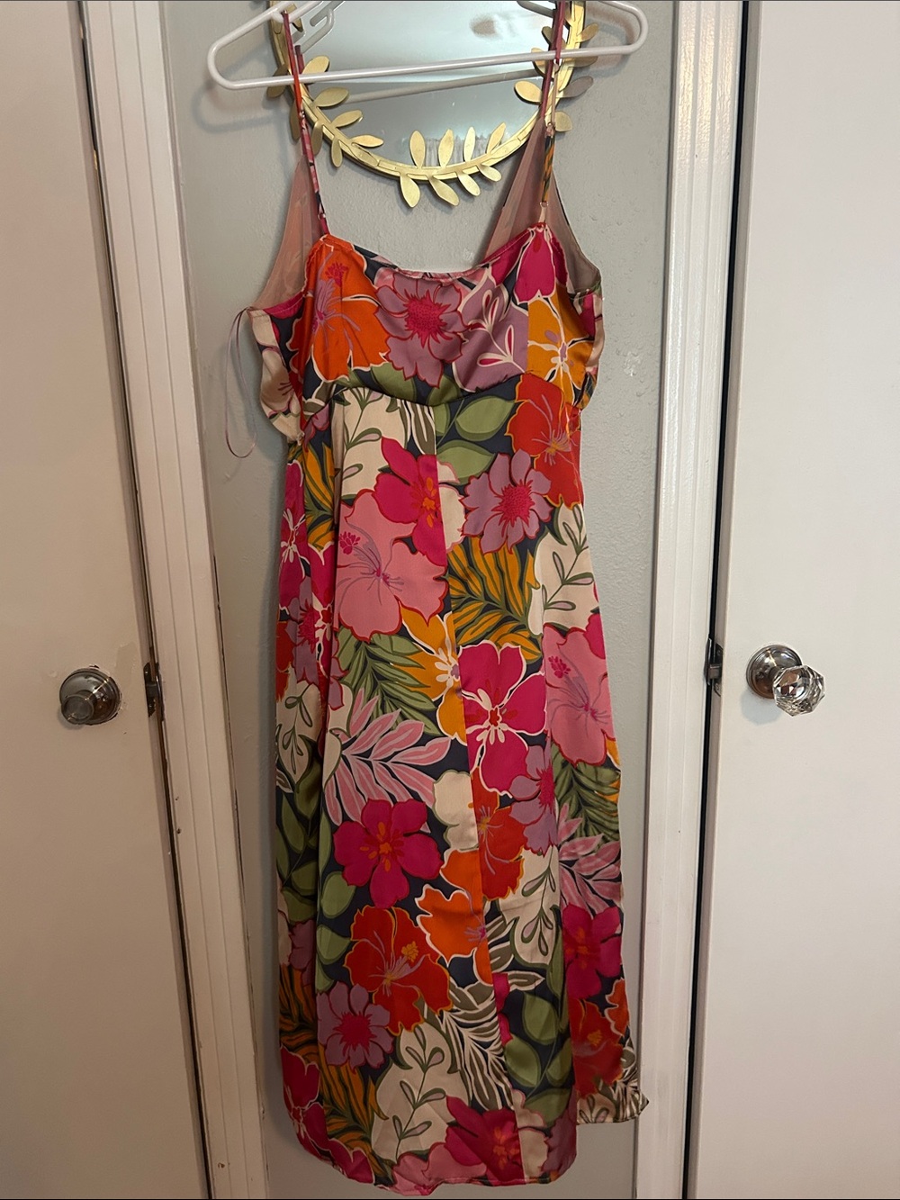 Floral Tie-Front Silk Slip Dress - Pink Multi - Picture 2 of 3